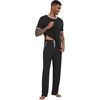image:imageWiWi Mens Short Sleeve Pajamas Set Sleepwear Casual Soft Sleep Sets with Pockets Loungewear Viscose from Bamboo SXXLBblack