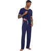 image:imageWiWi Mens Short Sleeve Pajamas Set Sleepwear Casual Soft Sleep Sets with Pockets Loungewear Viscose from Bamboo SXXLBnavy