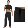image:imageWiWi Mens Short Sleeve Pajamas Set Sleepwear Casual Soft Sleep Sets with Pockets Loungewear Viscose from Bamboo SXXLCblack