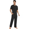 image:imageWiWi Mens Short Sleeve Pajamas Set Sleepwear Casual Soft Sleep Sets with Pockets Loungewear Viscose from Bamboo SXXLCblack