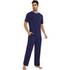 image:imageWiWi Mens Short Sleeve Pajamas Set Sleepwear Casual Soft Sleep Sets with Pockets Loungewear Viscose from Bamboo SXXLCnavy