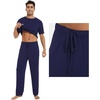 image:imageWiWi Mens Short Sleeve Pajamas Set Sleepwear Casual Soft Sleep Sets with Pockets Loungewear Viscose from Bamboo SXXLCnavy