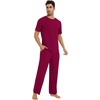 image:imageWiWi Mens Short Sleeve Pajamas Set Sleepwear Casual Soft Sleep Sets with Pockets Loungewear Viscose from Bamboo SXXLCwine