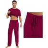 image:imageWiWi Mens Short Sleeve Pajamas Set Sleepwear Casual Soft Sleep Sets with Pockets Loungewear Viscose from Bamboo SXXLCwine