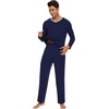 image:imageWiWi Mens Viscose from Bamboo Pajama Sets Long Sleeve Top and Pants Sleepwear Comfy Lightweight Loungewear Set SXXLCnavy