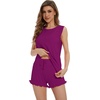 image:imageWiWi Pajama Set for Women Bamboo Viscose Sleeveless Tops with Shorts Pjs Sets Soft Summer Sleepwear Pj SXXLDark Reddish Purple