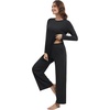 image:imageWiWi Pajama Set for Women Viscose from Bamboo Long Sleeve Top with Pants Soft Sleepwear 2 Piece Pjs Sets Loungewear SXXLBlack