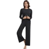 image:imageWiWi Pajama Set for Women Viscose from Bamboo Long Sleeve Top with Pants Soft Sleepwear 2 Piece Pjs Sets Loungewear SXXLBlack