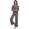 image:imageWiWi Pajama Set for Women Viscose from Bamboo Long Sleeve Top with Pants Soft Sleepwear 2 Piece Pjs Sets Loungewear SXXLCharcoal