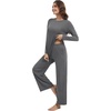 image:imageWiWi Pajama Set for Women Viscose from Bamboo Long Sleeve Top with Pants Soft Sleepwear 2 Piece Pjs Sets Loungewear SXXLCharcoal