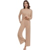image:imageWiWi Pajama Set for Women Viscose from Bamboo Long Sleeve Top with Pants Soft Sleepwear 2 Piece Pjs Sets Loungewear SXXLLight Brown