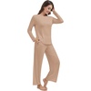 image:imageWiWi Pajama Set for Women Viscose from Bamboo Long Sleeve Top with Pants Soft Sleepwear 2 Piece Pjs Sets Loungewear SXXLLight Brown