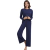 image:imageWiWi Pajama Set for Women Viscose from Bamboo Long Sleeve Top with Pants Soft Sleepwear 2 Piece Pjs Sets Loungewear SXXLNavy
