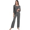 image:imageWiWi Pajamas Set for Women 34 Sleeve Top and Pants Viscose from Bamboo Lounge Set Soft Sleepwear Pjs with Pockets SXXLDark Heather Grey