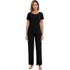 image:imageWiWi Pajamas Set for Women Soft Comfy Loungewear Short Sleeve Tops and Long Pants Viscose from Bamboo Sleepwear Pjs SXXLBlack