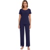 image:imageWiWi Pajamas Set for Women Soft Comfy Loungewear Short Sleeve Tops and Long Pants Viscose from Bamboo Sleepwear Pjs SXXLNavy