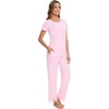 image:imageWiWi Pajamas Set for Women Soft Comfy Loungewear Short Sleeve Tops and Long Pants Viscose from Bamboo Sleepwear Pjs SXXLPink