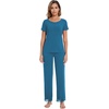 image:imageWiWi Pajamas Set for Women Soft Comfy Loungewear Short Sleeve Tops and Long Pants Viscose from Bamboo Sleepwear Pjs SXXLTeal Blue
