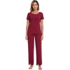 image:imageWiWi Pajamas Set for Women Soft Comfy Loungewear Short Sleeve Tops and Long Pants Viscose from Bamboo Sleepwear Pjs SXXLWine