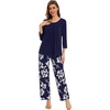 image:imageWiWi Pajamas Set for Women Super Soft 34 Sleeve Tops and Pants Pajama Sets Cooling Viscose Bamboo Pjs with Pockets SXXLNavy