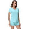 image:imageWiWi Pajamas for Women Bamboo Viscose Vneck Pajama Sets Soft Short Sleeve Nightwear with Pockets SXXLAqua