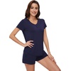 image:imageWiWi Pajamas for Women Bamboo Viscose Vneck Pajama Sets Soft Short Sleeve Nightwear with Pockets SXXLNavy