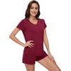 image:imageWiWi Pajamas for Women Bamboo Viscose Vneck Pajama Sets Soft Short Sleeve Nightwear with Pockets SXXLWine