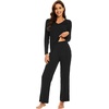 image:imageWiWi Pajamas for Women Long Sleeve Cooling Sleepwear Pants Set Super Soft Pj Viscose from Bamboo Loungewear Sets SXXLAblack