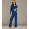 image:imageWiWi Pajamas for Women Long Sleeve Cooling Sleepwear Pants Set Super Soft Pj Viscose from Bamboo Loungewear Sets SXXLAink Blue