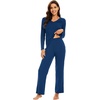 image:imageWiWi Pajamas for Women Long Sleeve Cooling Sleepwear Pants Set Super Soft Pj Viscose from Bamboo Loungewear Sets SXXLAink Blue