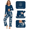 image:imageWiWi Pajamas for Women Long Sleeve Cooling Sleepwear Pants Set Super Soft Pj Viscose from Bamboo Loungewear Sets SXXLAink Blue Floral