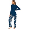 image:imageWiWi Pajamas for Women Long Sleeve Cooling Sleepwear Pants Set Super Soft Pj Viscose from Bamboo Loungewear Sets SXXLAink Blue Floral