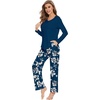 image:imageWiWi Pajamas for Women Long Sleeve Cooling Sleepwear Pants Set Super Soft Pj Viscose from Bamboo Loungewear Sets SXXLAink Blue Floral
