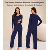 image:imageWiWi Pajamas for Women Long Sleeve Cooling Sleepwear Pants Set Super Soft Pj Viscose from Bamboo Loungewear Sets SXXLAnavy