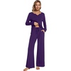 image:imageWiWi Pajamas for Women Long Sleeve Cooling Sleepwear Pants Set Super Soft Pj Viscose from Bamboo Loungewear Sets SXXLBdark Purple