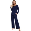 image:imageWiWi Pajamas for Women Long Sleeve Cooling Sleepwear Pants Set Super Soft Pj Viscose from Bamboo Loungewear Sets SXXLBnavy