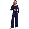 image:imageWiWi Pajamas for Women Long Sleeve Cooling Sleepwear Pants Set Super Soft Pj Viscose from Bamboo Loungewear Sets SXXLBnavy