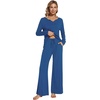 image:imageWiWi Pajamas for Women Long Sleeve Cooling Sleepwear Pants Set Super Soft Pj Viscose from Bamboo Loungewear Sets SXXLBprussian Blue