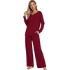 image:imageWiWi Pajamas for Women Long Sleeve Cooling Sleepwear Pants Set Super Soft Pj Viscose from Bamboo Loungewear Sets SXXLBwine Red
