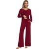 image:imageWiWi Pajamas for Women Long Sleeve Cooling Sleepwear Pants Set Super Soft Pj Viscose from Bamboo Loungewear Sets SXXLBwine Red