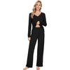 image:imageWiWi Pajamas for Women Long Sleeve Cooling Sleepwear Pants Set Super Soft Pj Viscose from Bamboo Loungewear Sets SXXLCblack