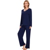 image:imageWiWi Pajamas for Women Long Sleeve Cooling Sleepwear Pants Set Super Soft Pj Viscose from Bamboo Loungewear Sets SXXLCnavy