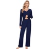 image:imageWiWi Pajamas for Women Long Sleeve Cooling Sleepwear Pants Set Super Soft Pj Viscose from Bamboo Loungewear Sets SXXLCnavy