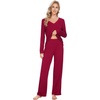 image:imageWiWi Pajamas for Women Long Sleeve Cooling Sleepwear Pants Set Super Soft Pj Viscose from Bamboo Loungewear Sets SXXLCwine Red