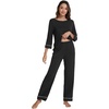 image:imageWiWi Pajamas for Women Scoop Neck 34 Sleeve Pajama Set Soft Sleep Lounge Set Sleepwear Viscose from bamboo SXXLBlack