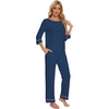image:imageWiWi Pajamas for Women Scoop Neck 34 Sleeve Pajama Set Soft Sleep Lounge Set Sleepwear Viscose from bamboo SXXLInk Blue