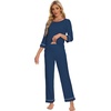 image:imageWiWi Pajamas for Women Scoop Neck 34 Sleeve Pajama Set Soft Sleep Lounge Set Sleepwear Viscose from bamboo SXXLInk Blue