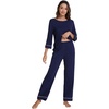 image:imageWiWi Pajamas for Women Scoop Neck 34 Sleeve Pajama Set Soft Sleep Lounge Set Sleepwear Viscose from bamboo SXXLNavy