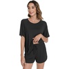 image:imageWiWi Pajamas for Women Short Sleeve Top with Shorts Viscose from Bamboo Pajama Set Cooling Sleepwear SXXLAblack