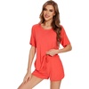 image:imageWiWi Pajamas for Women Short Sleeve Top with Shorts Viscose from Bamboo Pajama Set Cooling Sleepwear SXXLAcoral